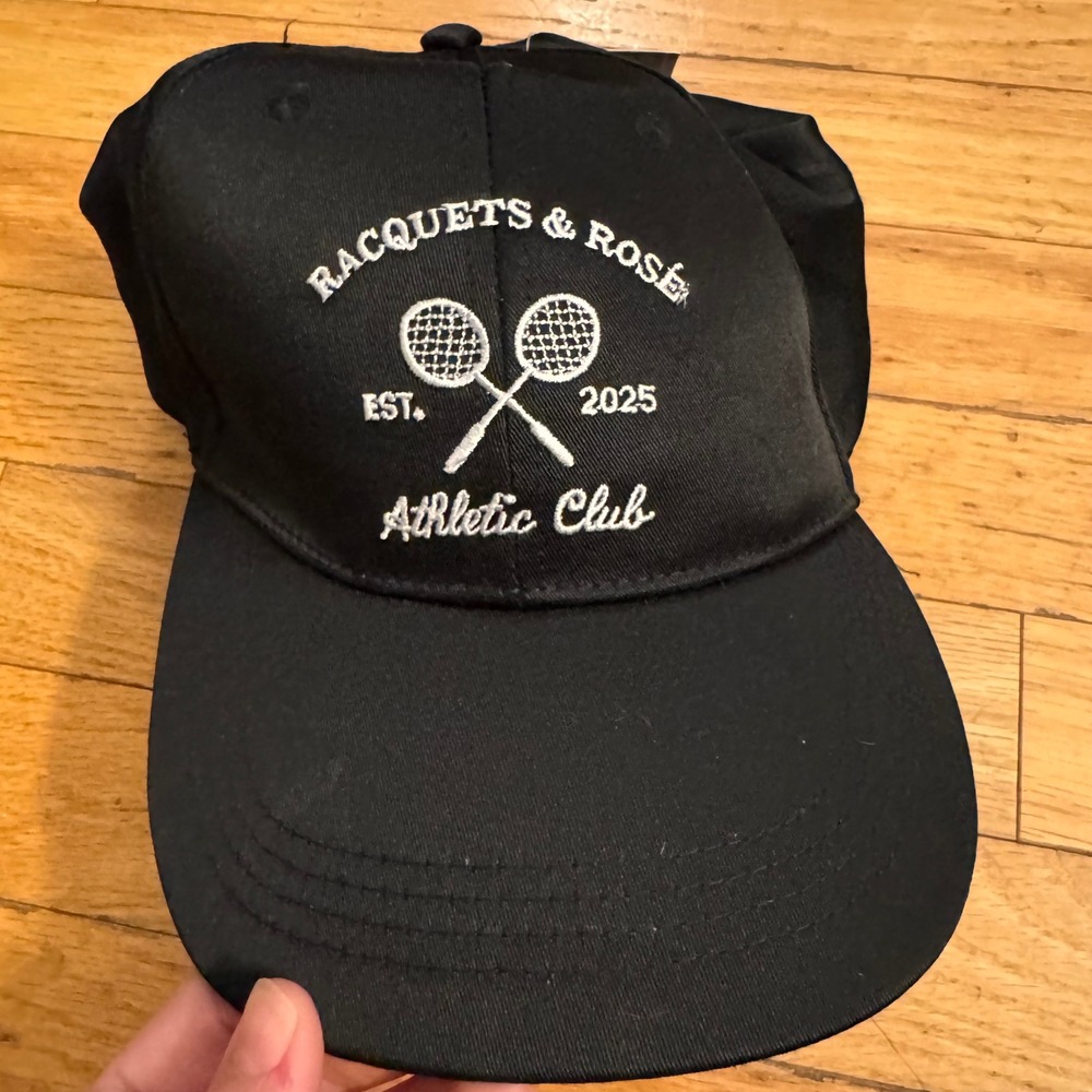 Racquets & Rose Athletic Club Black Tennis Baseball Cap Hat NWT